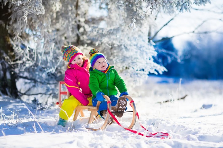 Kinder haben Spaß beim Rodeln im Winterurlaub in Russbach